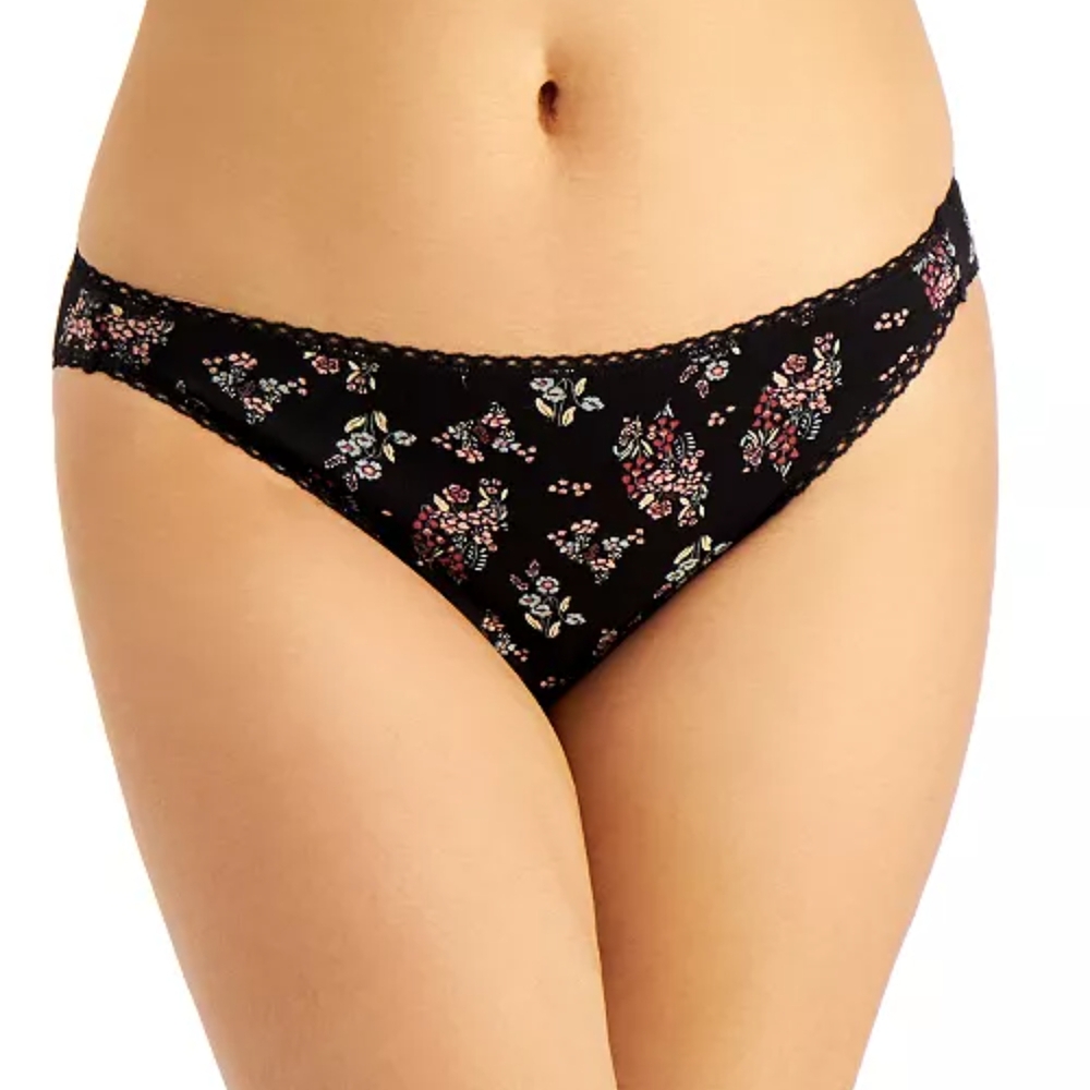 Charter Club Plus 2X 18 20 Black Floral Print Panties Underwear Bikini Panty